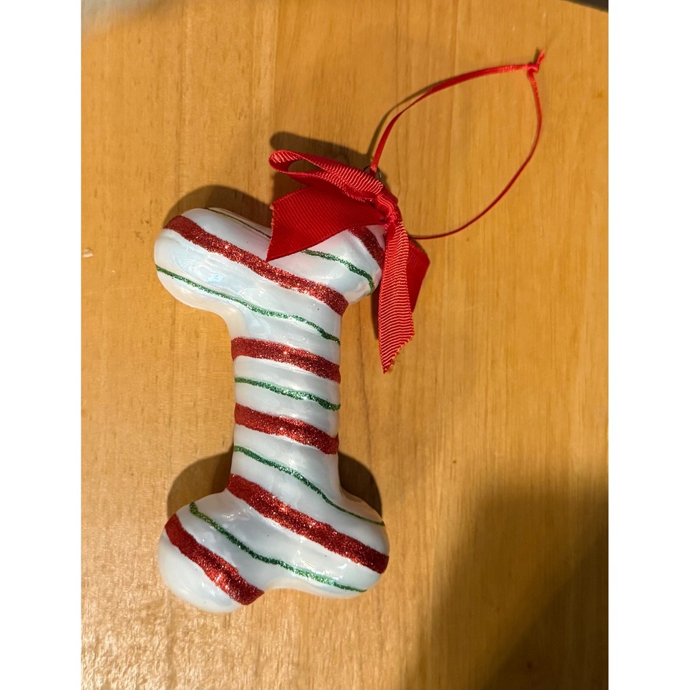 Robert Stanley Spearmint Dog‎ Bone Blown Glass Christmas Holiday Ornament